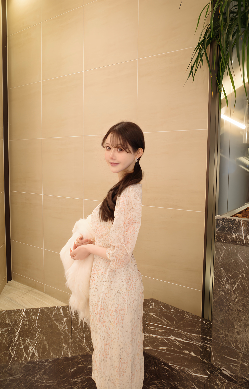 小花柄シャーリング半袖ワンピース | 詳細画像6