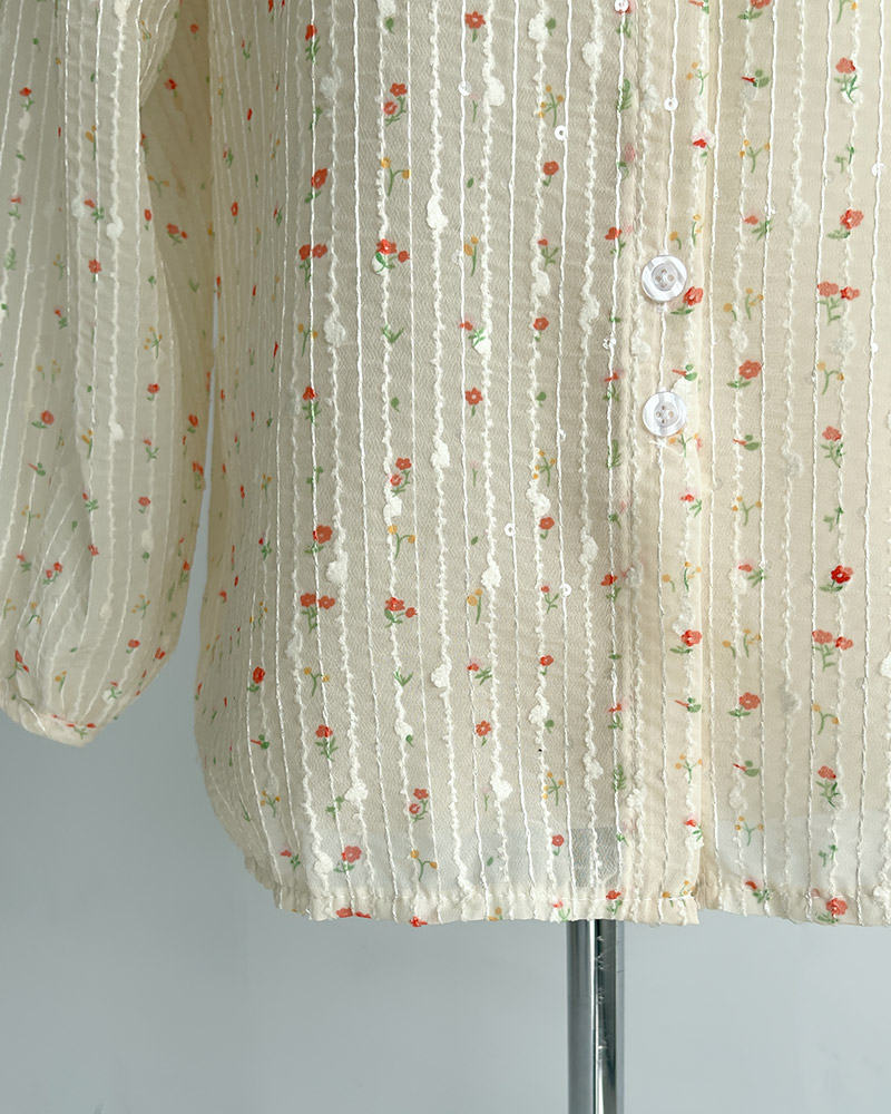 花柄刺繍パフスリーブボタンブラウス | 詳細画像11