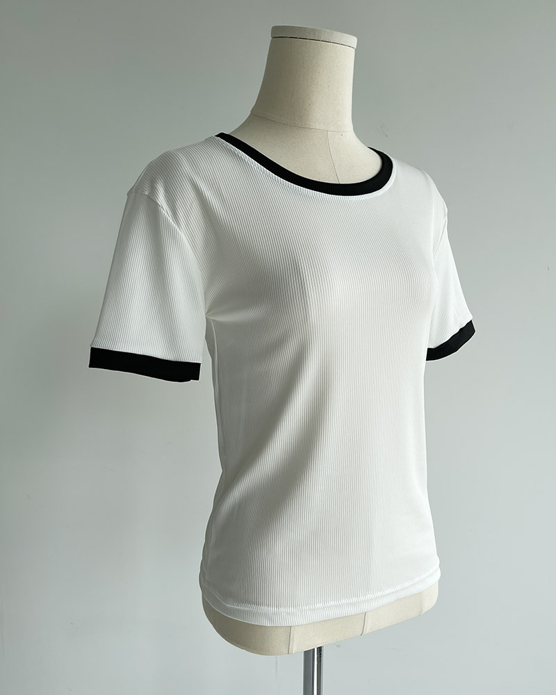 配色ラウンドネック半袖リブTシャツ | 詳細画像14