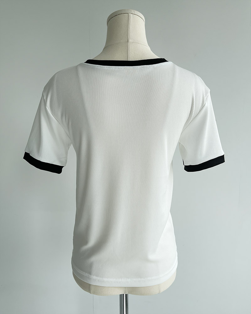 配色ラウンドネック半袖リブTシャツ | 詳細画像18