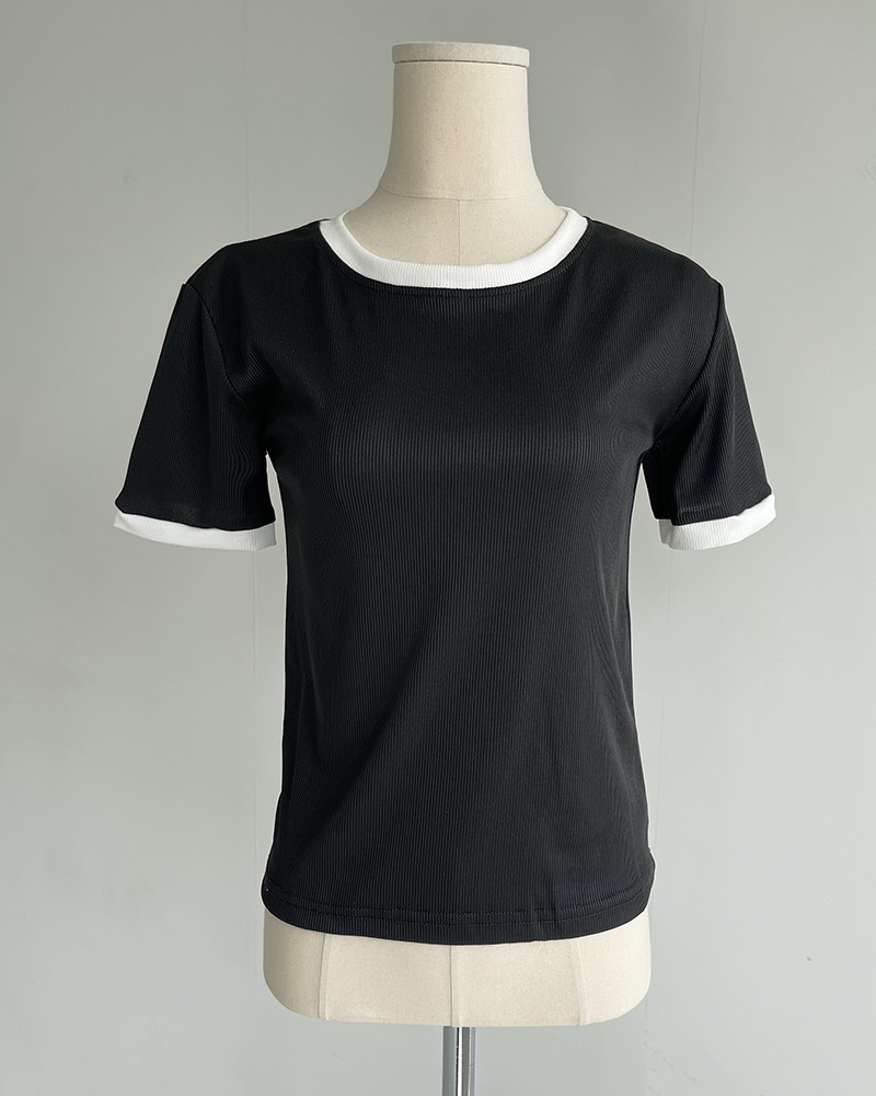 配色ラウンドネック半袖リブTシャツ | 詳細画像19