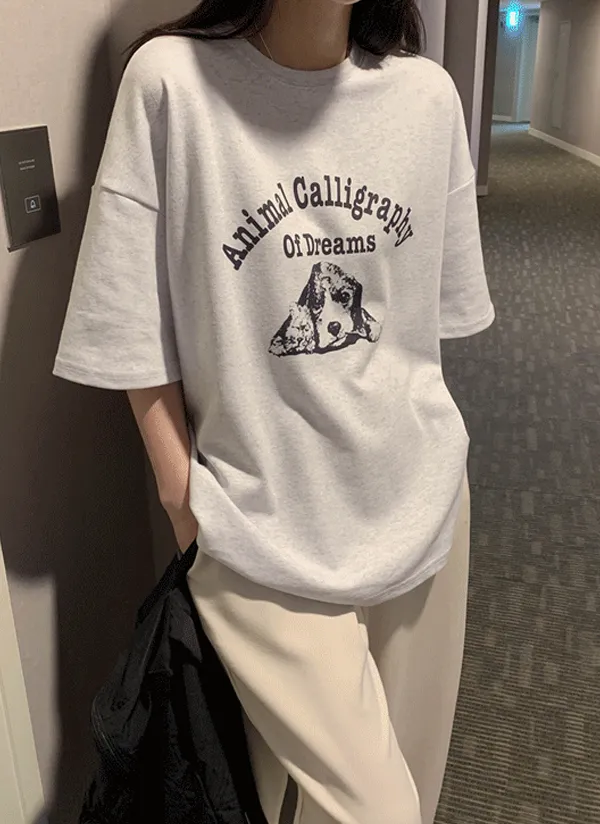 ドッグレタリングボクシー半袖Tシャツ | crushj | 詳細画像1