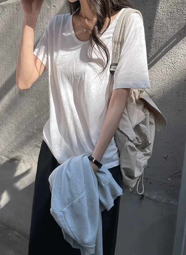 Uネックコットン半袖Tシャツ | crushj | 詳細画像1
