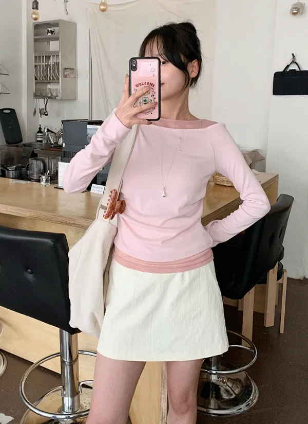 ボートネックレイヤード風Tシャツ | 66girls | 詳細画像1