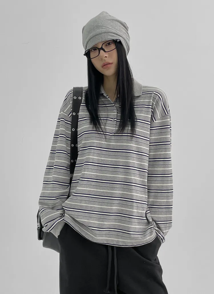 マルチボーダーポロカラーTシャツ | blackup | 詳細画像1