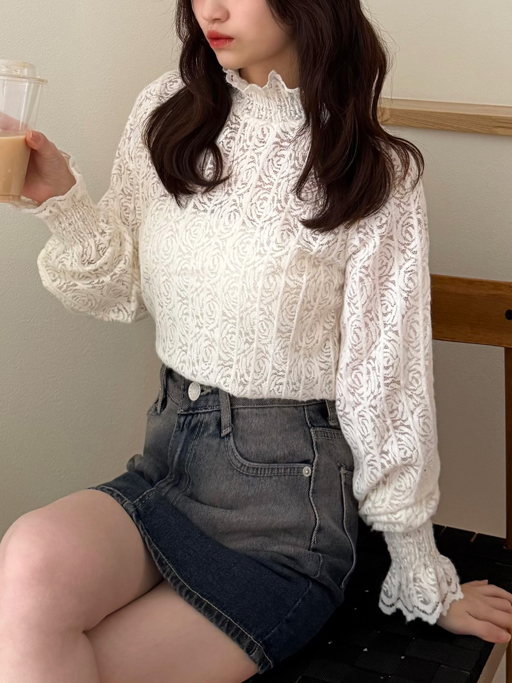 ハーフネック花柄レースTシャツ | 詳細画像6