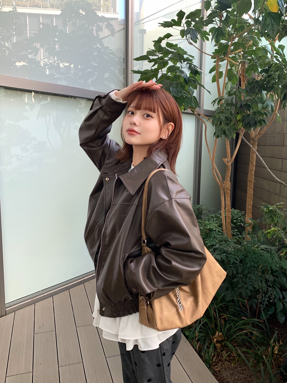 フェイクレザーカラーネックジャンパー | 詳細画像2