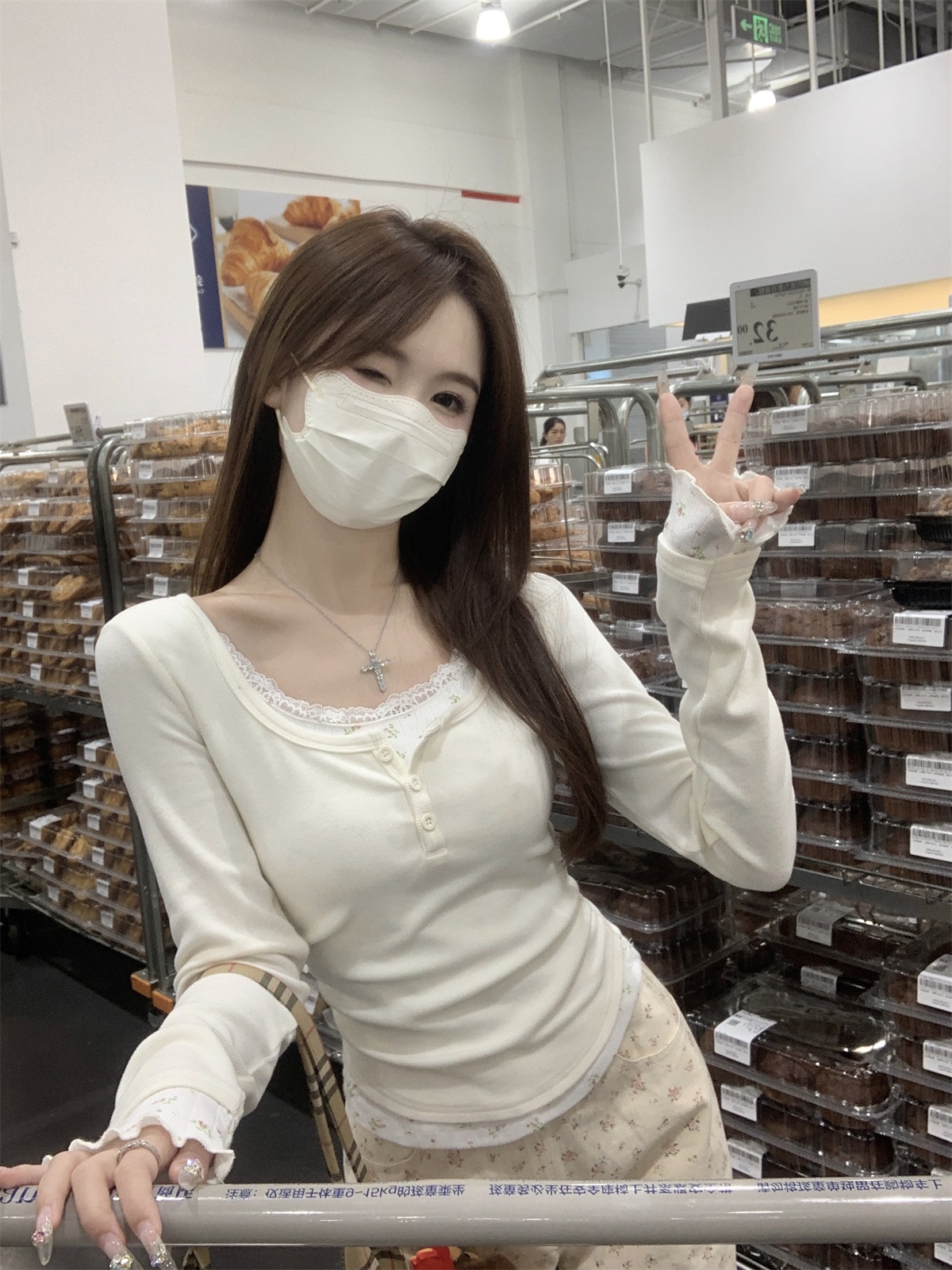 ハーフボタンレース花柄レイヤードTシャツ | 詳細画像13
