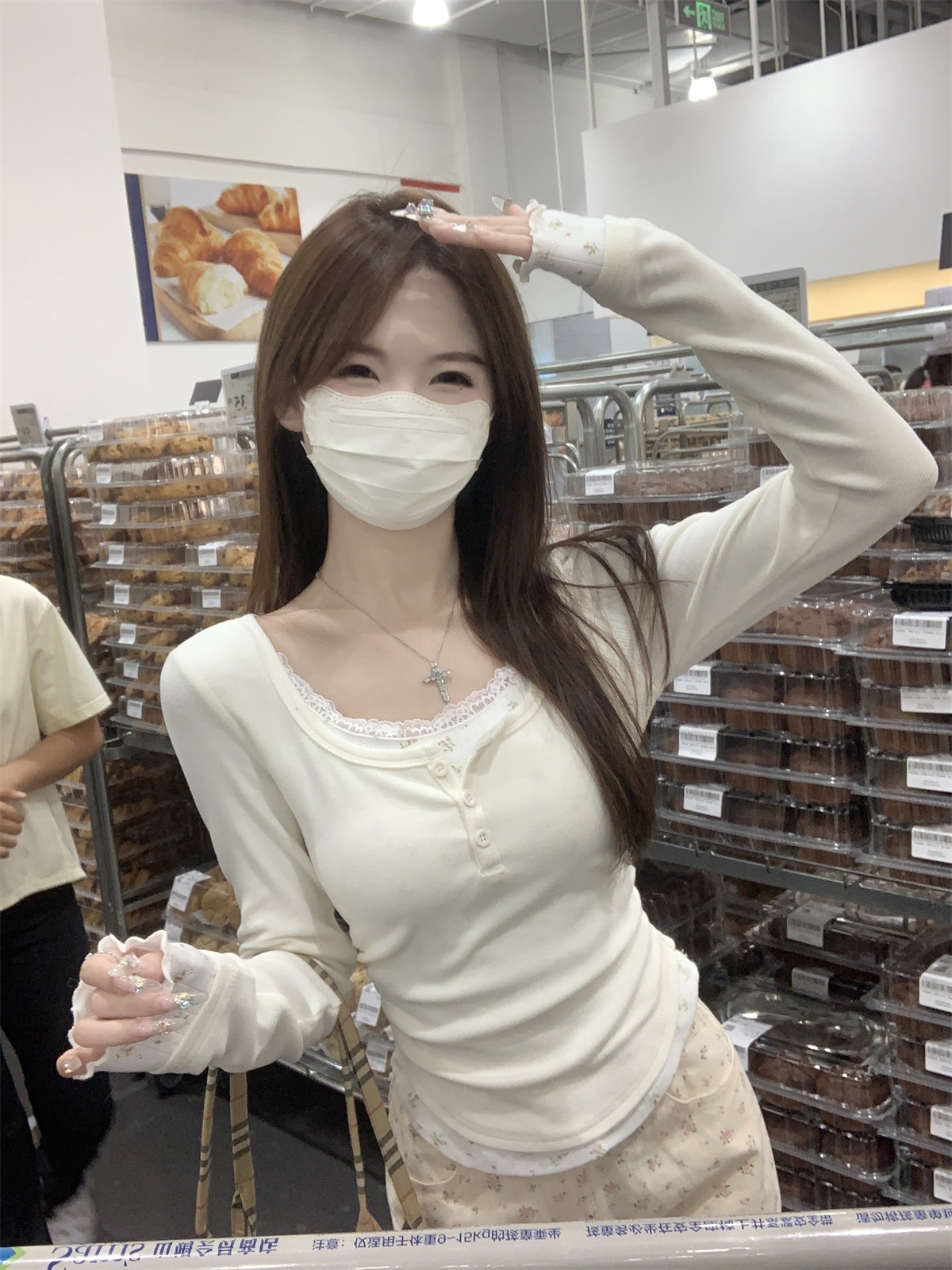 ハーフボタンレース花柄レイヤードTシャツ | 詳細画像14
