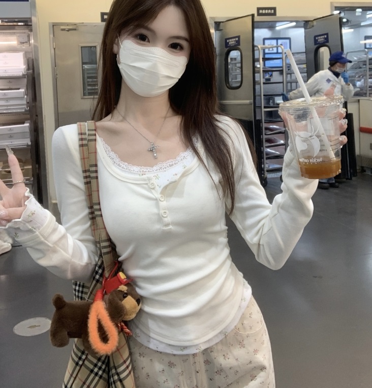 ハーフボタンレース花柄レイヤードTシャツ | 詳細画像16