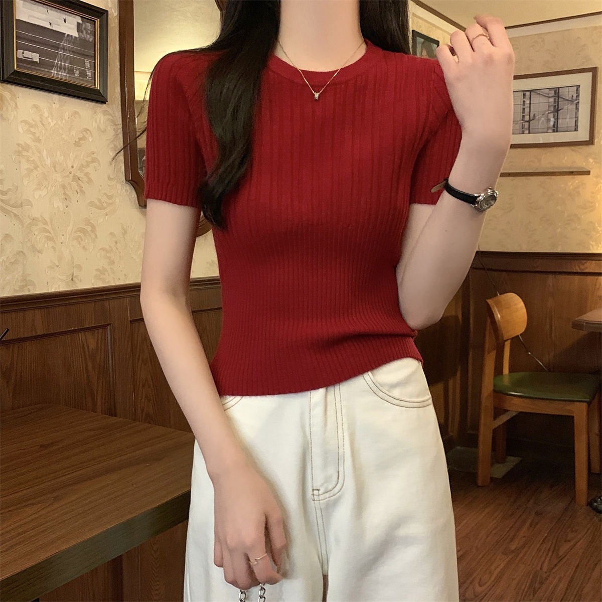 ラウンドネック半袖リブニット | 詳細画像18