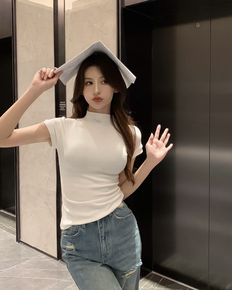モックネックフレンチスリーブTシャツ | 詳細画像5
