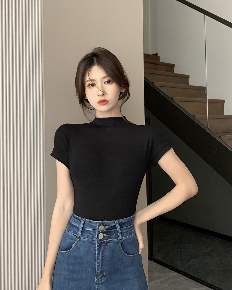 モックネックフレンチスリーブTシャツ | 詳細画像7