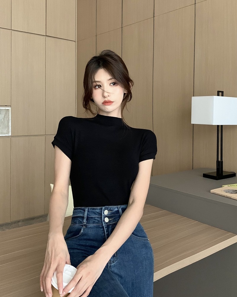 モックネックフレンチスリーブTシャツ | 詳細画像8