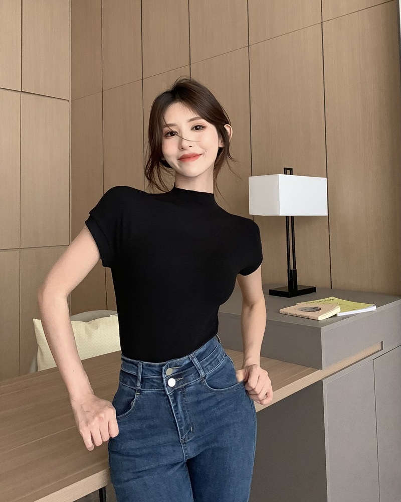 モックネックフレンチスリーブTシャツ | 詳細画像9