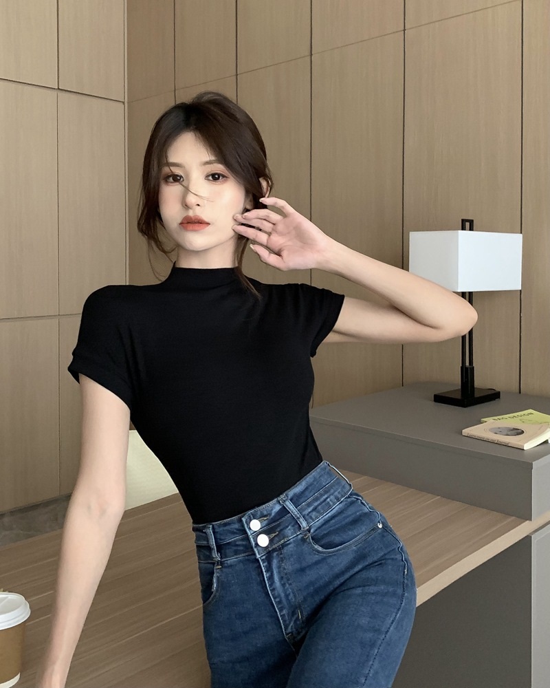 モックネックフレンチスリーブTシャツ | 詳細画像10