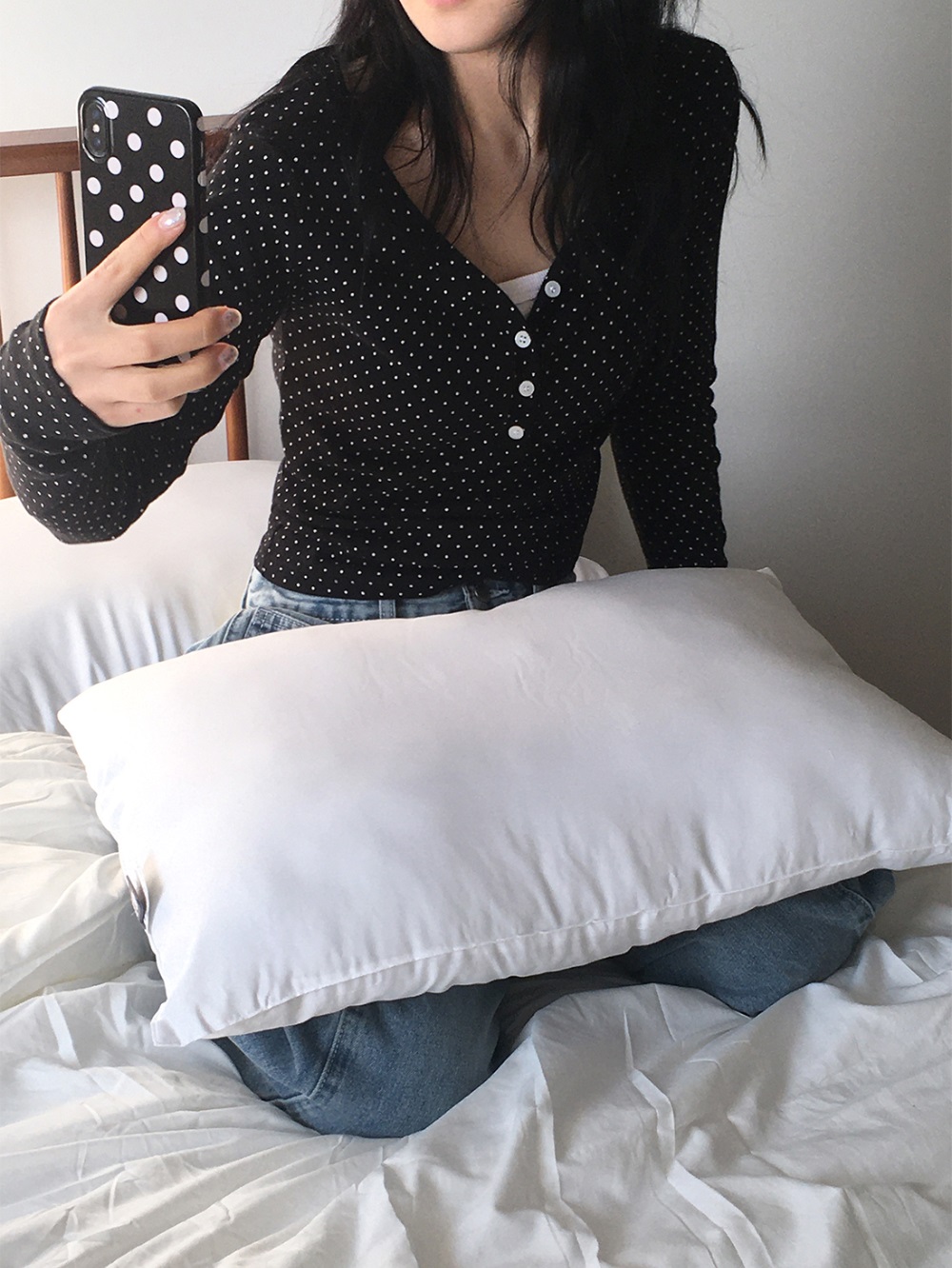 ハーフボタンVネックドットTシャツ | 詳細画像2