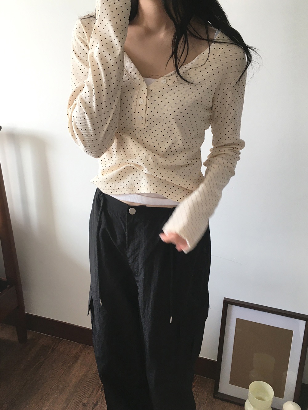 ハーフボタンVネックドットTシャツ | 詳細画像6