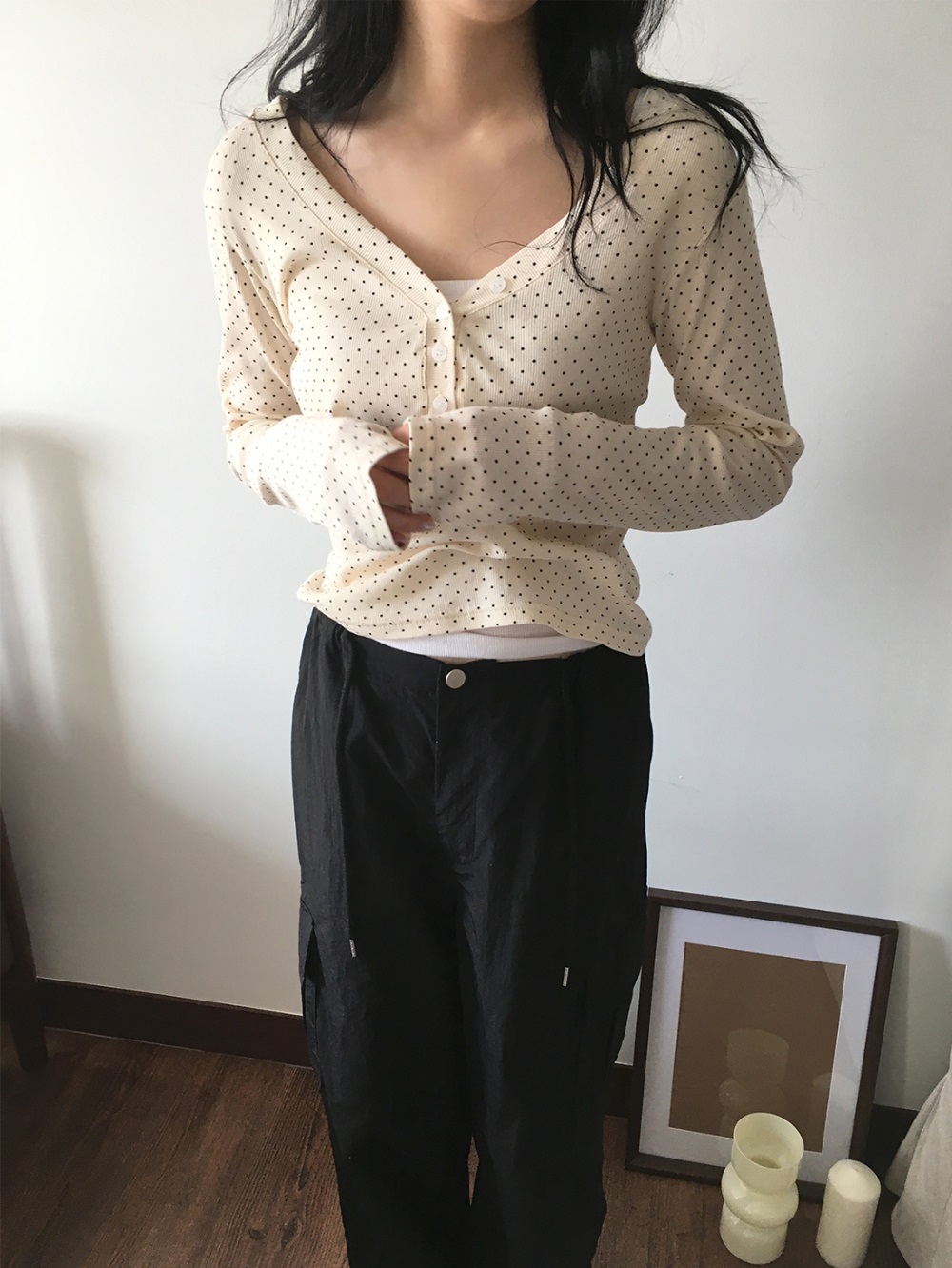 ハーフボタンVネックドットTシャツ | 詳細画像12