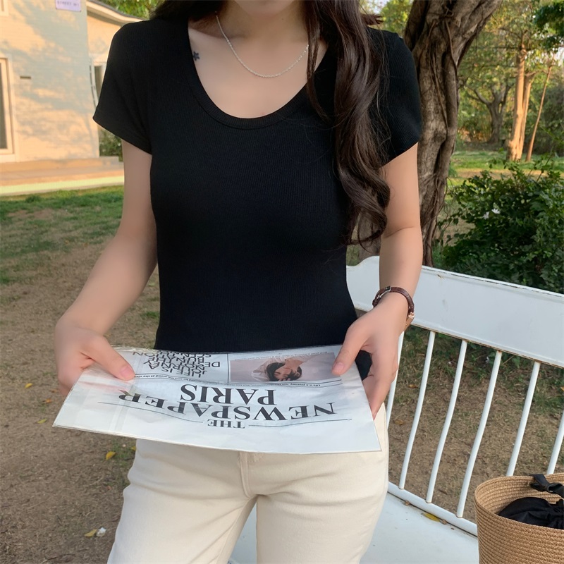 Uネックリブ半袖Tシャツ | 詳細画像12