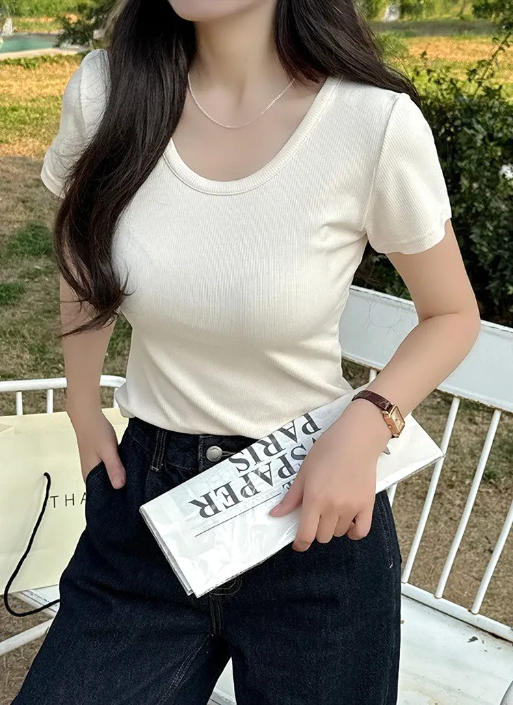 Uネックリブ半袖Tシャツ | 詳細画像1