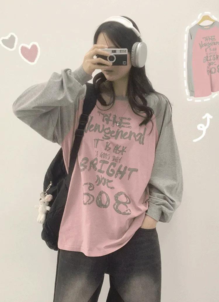 配色ラグランレタリングTシャツ | withhuilin | 詳細画像1