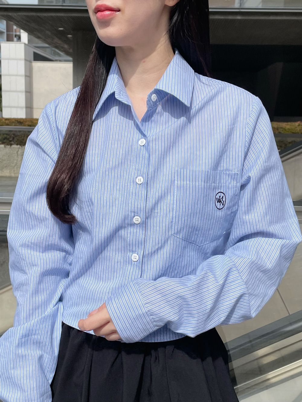 刺繡ストライプクロップドシャツ | 詳細画像2