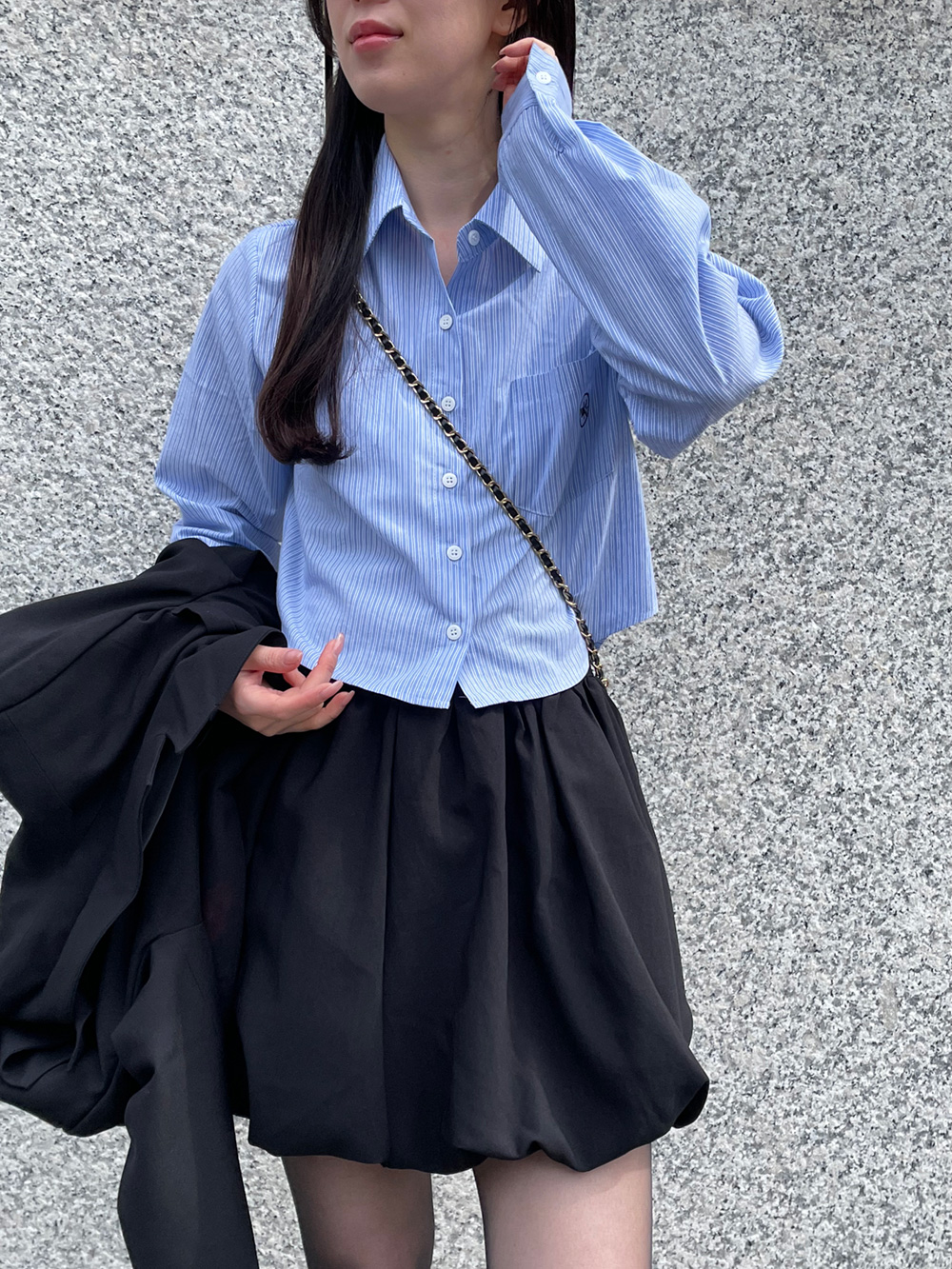 刺繡ストライプクロップドシャツ | 詳細画像4