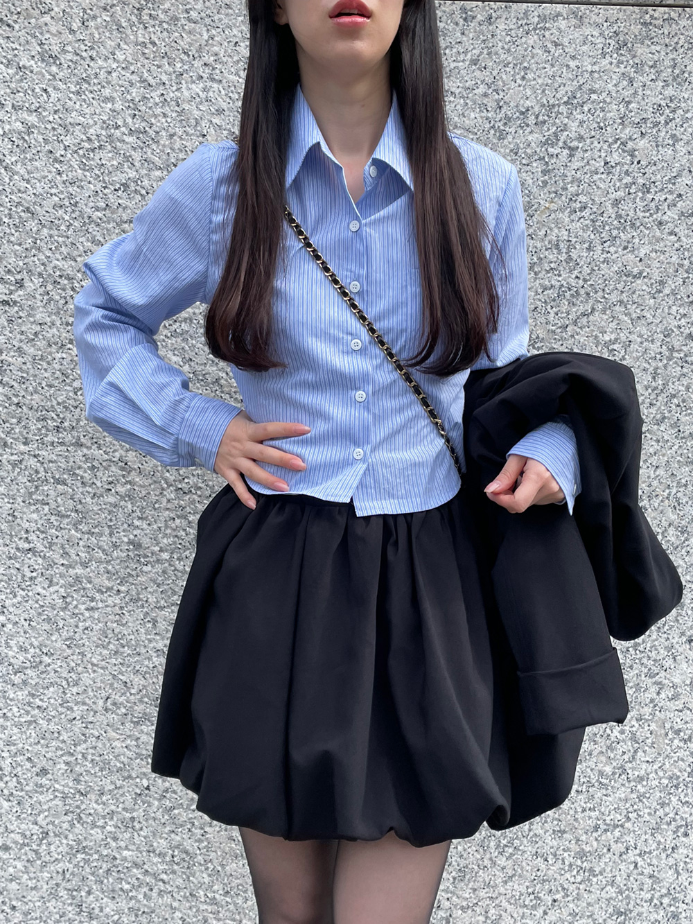 刺繡ストライプクロップドシャツ | 詳細画像6