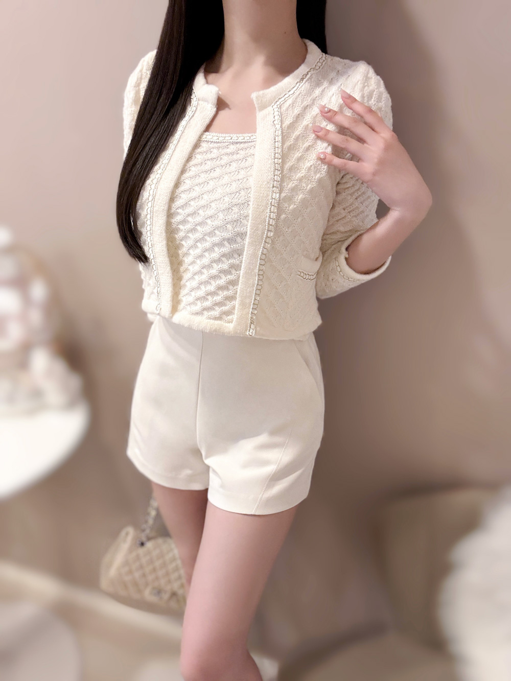 チェーンエンボスニットタンクトップ&カーディガンSET | 詳細画像3