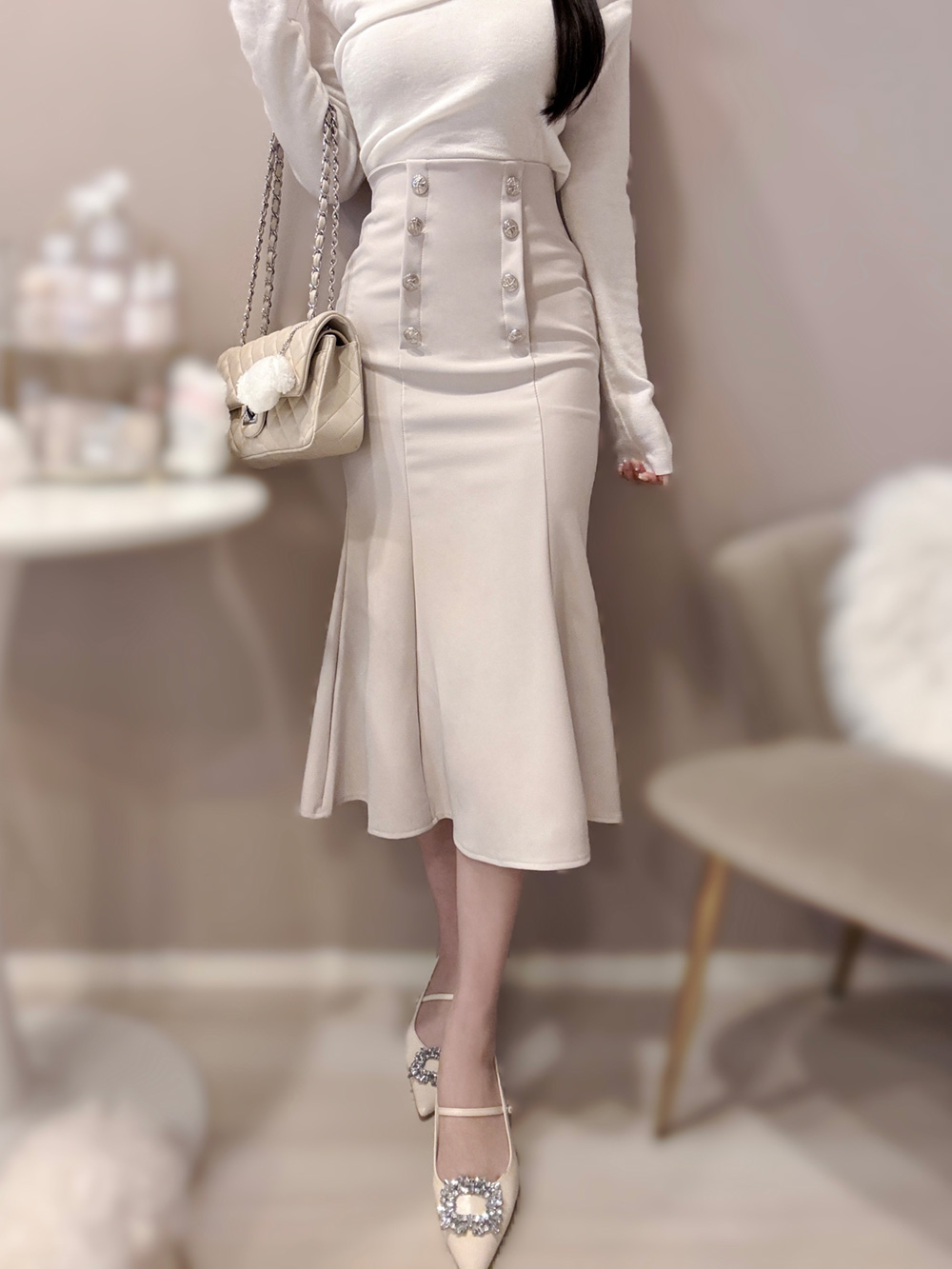 シルバーダブルボタンマーメイドスカート | 詳細画像2
