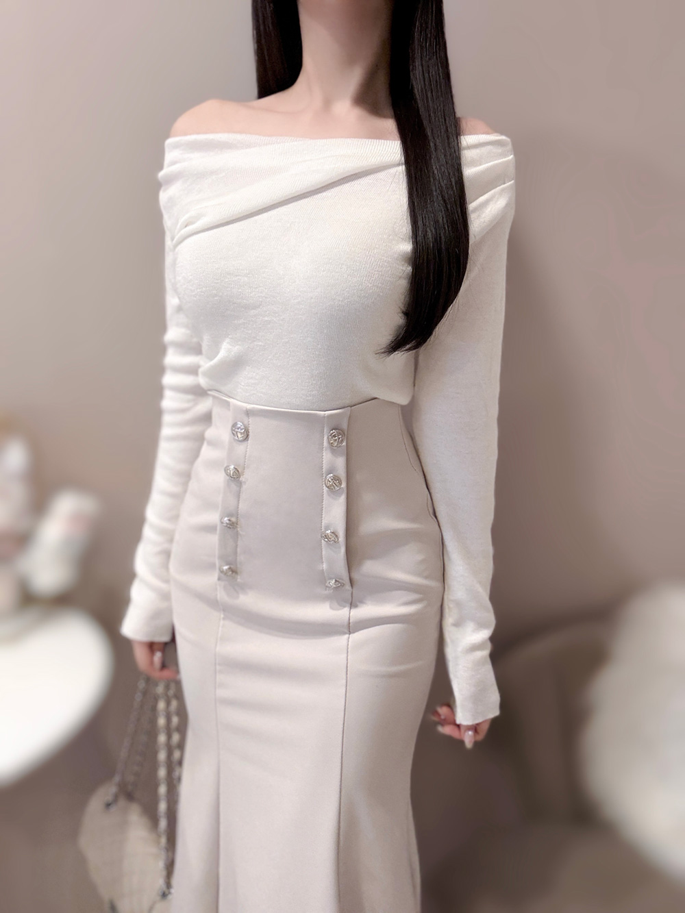 シルバーダブルボタンマーメイドスカート | 詳細画像7