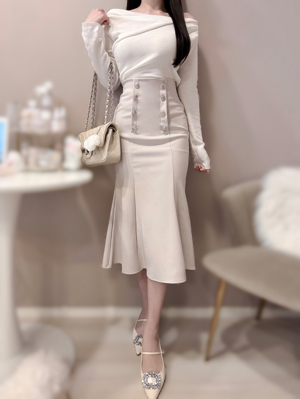 シルバーダブルボタンマーメイドスカート | 詳細画像8