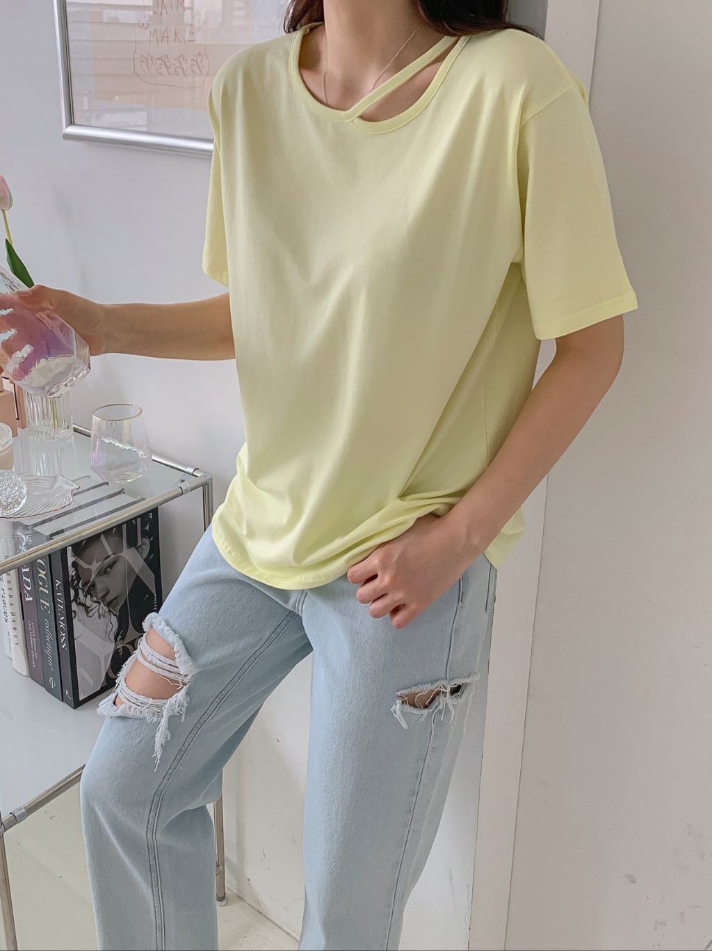 カットアウトネック半袖Tシャツ | 詳細画像4