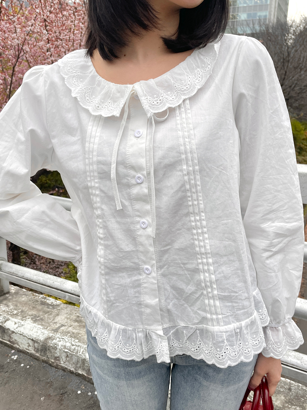 アイレットレースフリルリボンブラウス | 詳細画像3