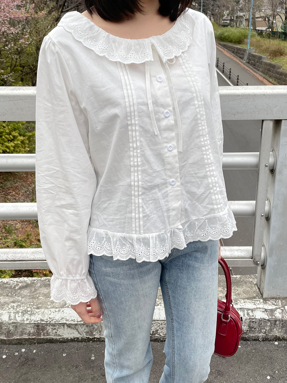 アイレットレースフリルリボンブラウス | 詳細画像4