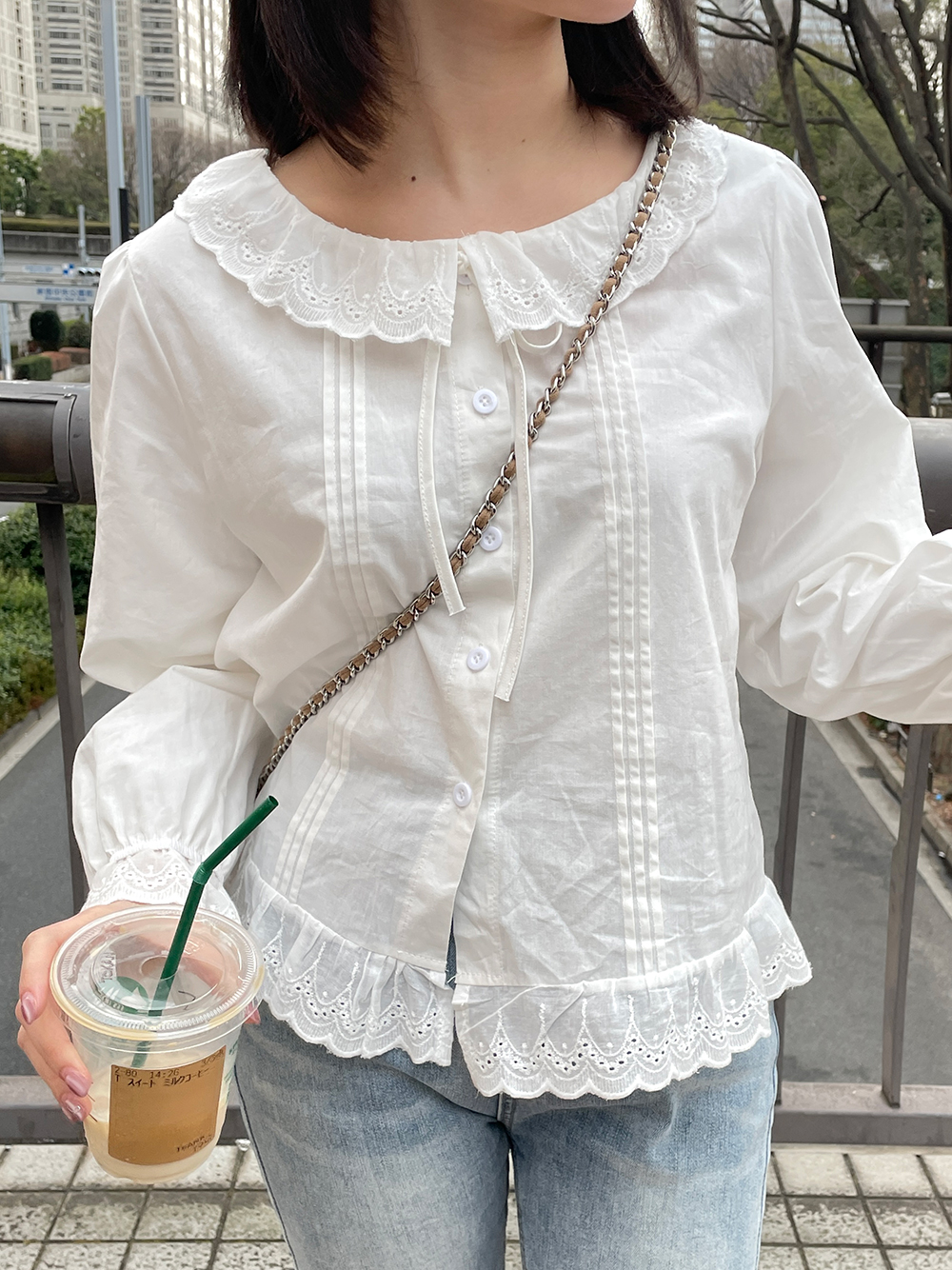 アイレットレースフリルリボンブラウス | 詳細画像10