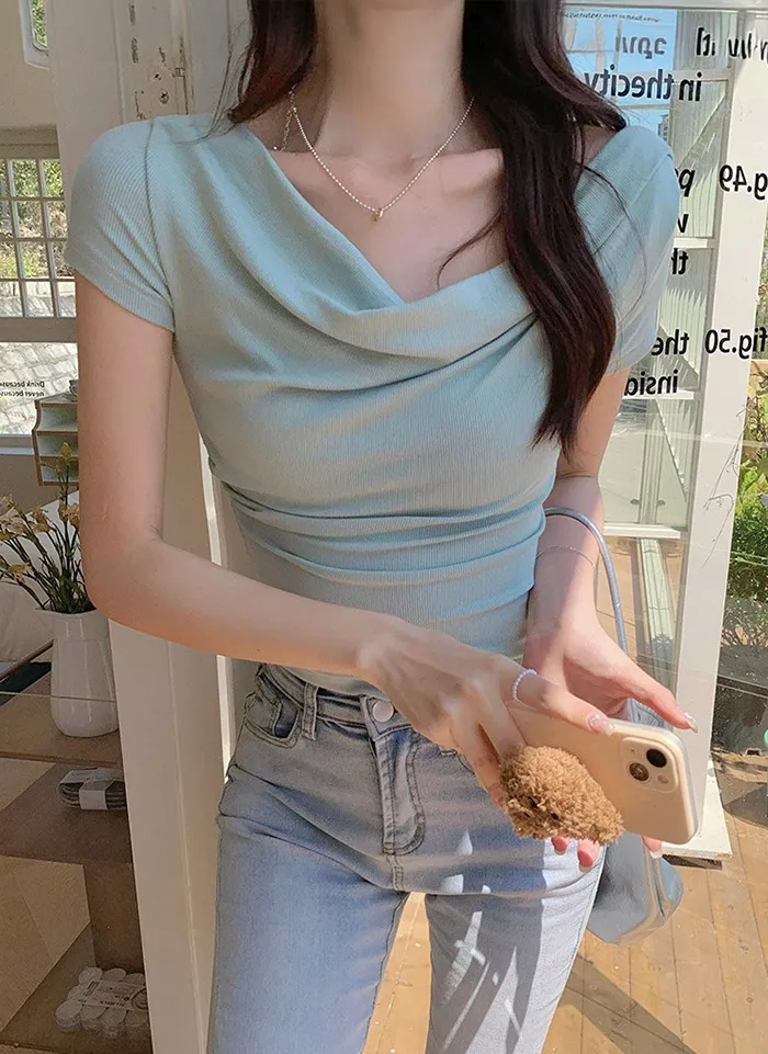 ドレープクロップドリブ半袖Tシャツ | 詳細画像1