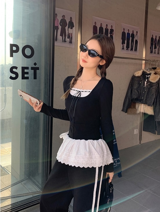 リボンレースレイヤード風スクエアネックTシャツ | 詳細画像2