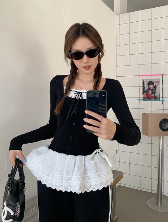 リボンレースレイヤード風スクエアネックTシャツ | 詳細画像8
