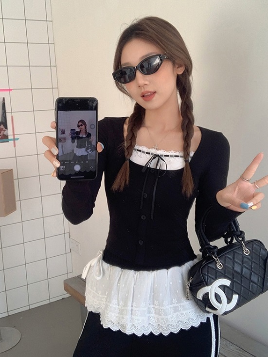 リボンレースレイヤード風スクエアネックTシャツ | 詳細画像9