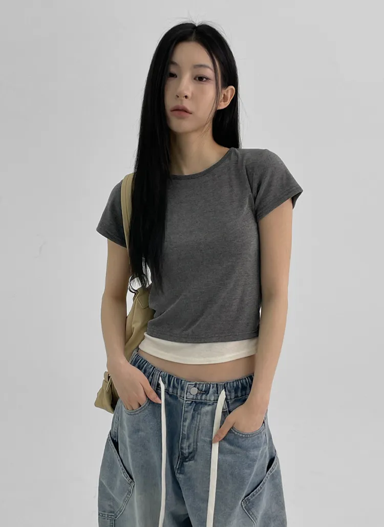 クロップドレイヤード半袖Tシャツ | blackup | 詳細画像1