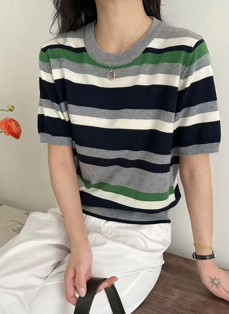 ミックスボーダー半袖ニット | KEECHEL | 詳細画像1