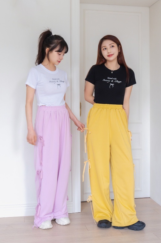 リボンレタリングラウンドヘムリブ半袖Tシャツ | 詳細画像3
