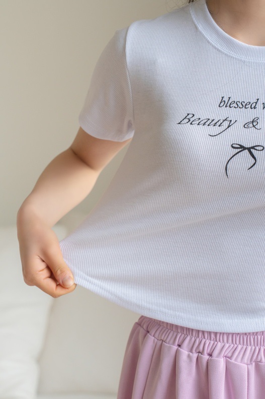 リボンレタリングラウンドヘムリブ半袖Tシャツ | 詳細画像7