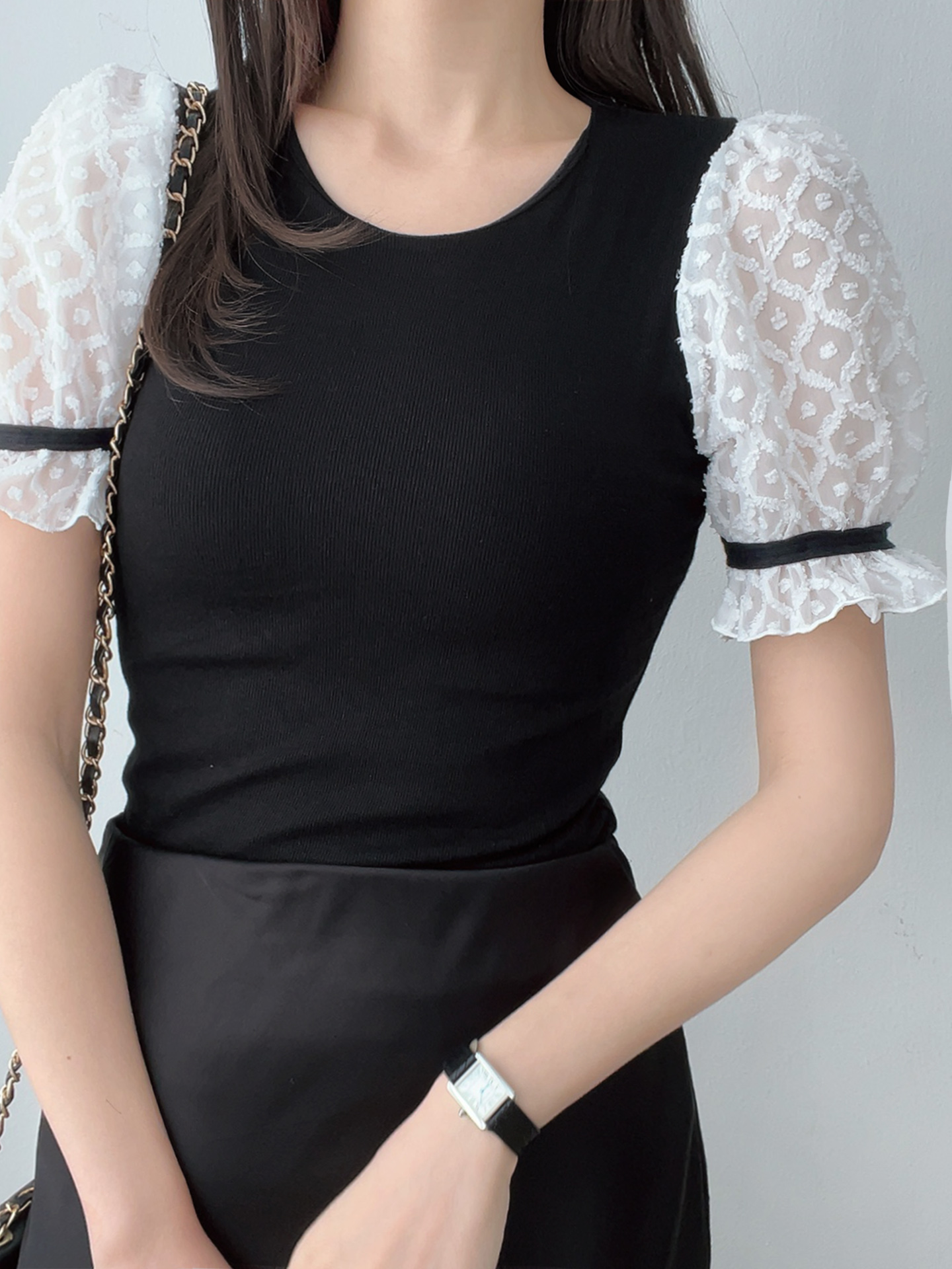 パターンシフォンパフ半袖リブTシャツ | 詳細画像5