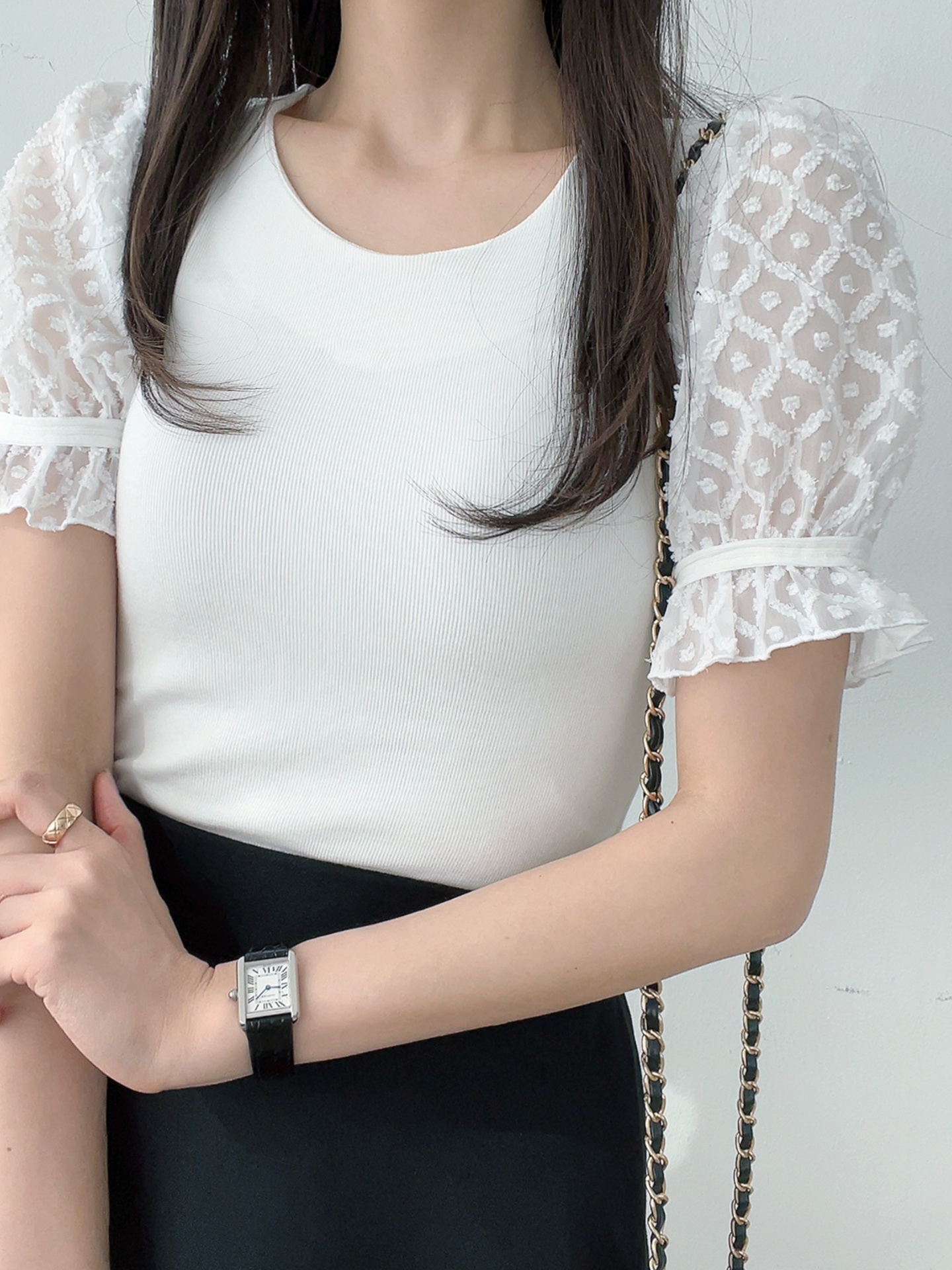 パターンシフォンパフ半袖リブTシャツ | 詳細画像8