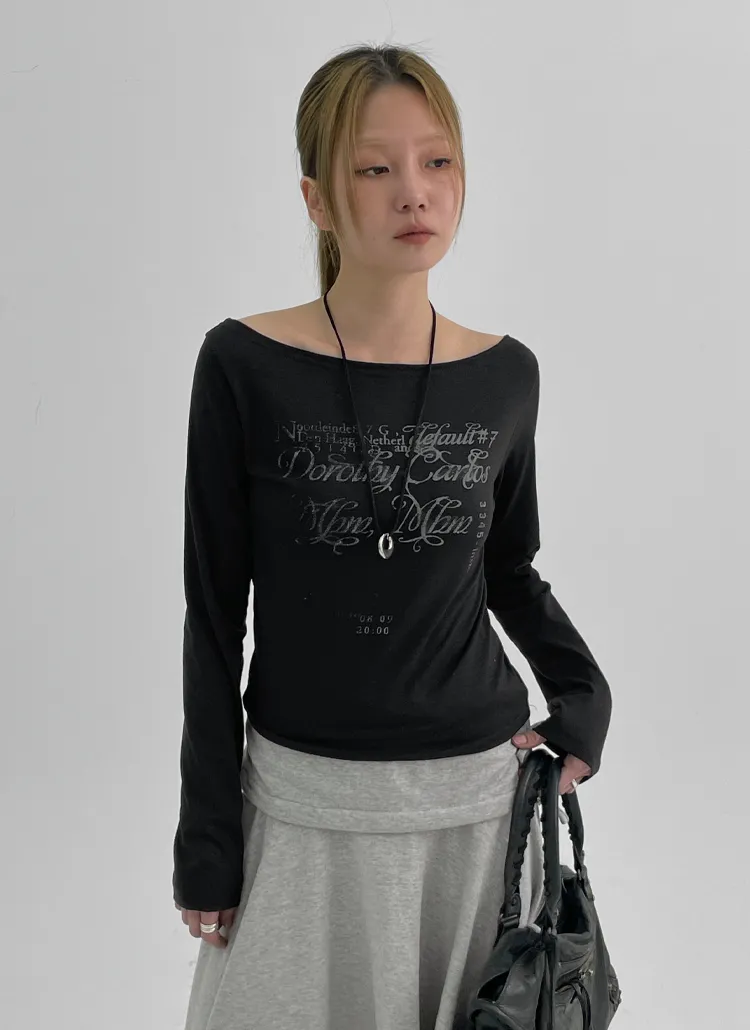 ボートネックレタリングTシャツ | blackup | 詳細画像1