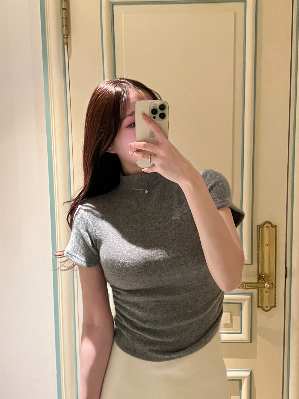 起毛シャーリングモックネック半袖Tシャツ | 詳細画像3
