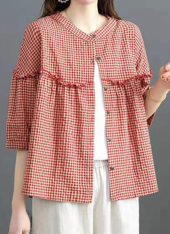 フリルブラウス 赤ギンガムチェックブラウス PINK HOUSE - 美品 ピンク